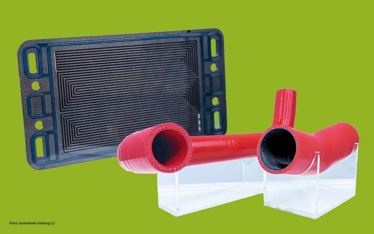 Bipolarplatten in Brennstoffzellen-Stacks (links) brauchen spezielle Dichtungen, um chemische Prozesse zu schützen. Wasserstoffleitungen (rechts) können aus unterschiedlichen Materialkombinationen bestehen. 